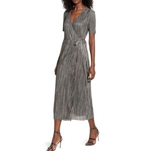 All In Favor Metallic Pleated Midi Dress